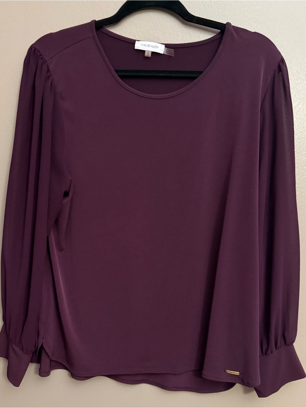 Calvin Klein Long Sleeve Scoop Neck Blouse in Plum